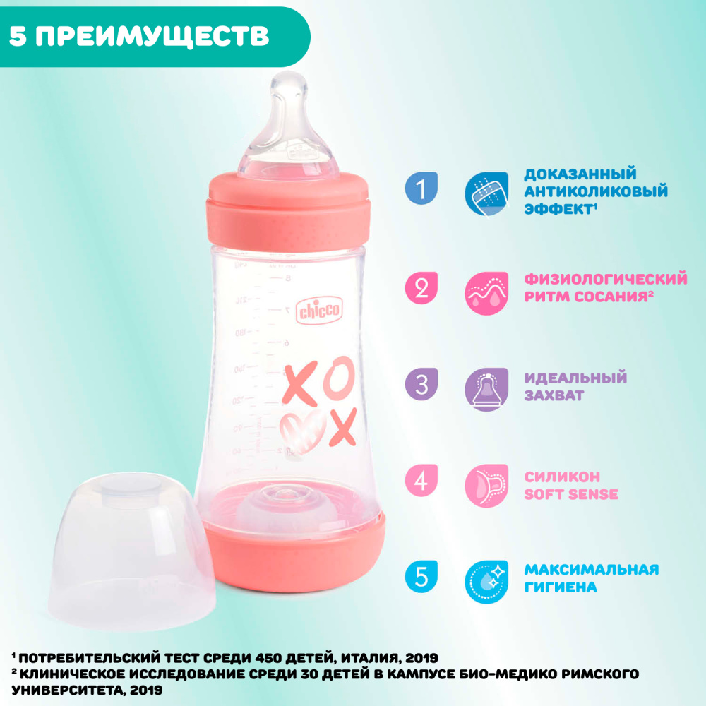 Chicco бутылочка пластиковая 240 мл Perfect5 New с/с, нормальный поток Girl - фото  6