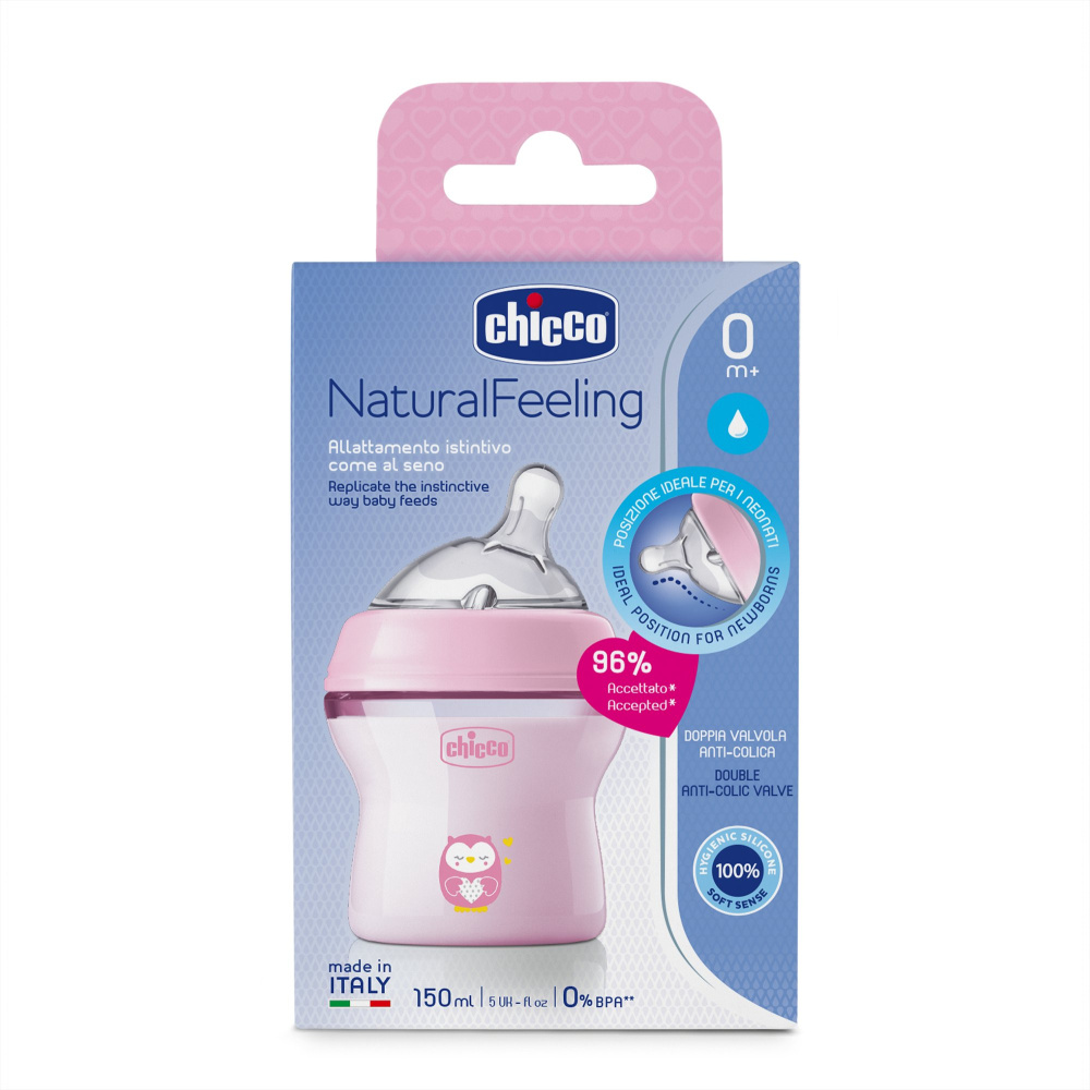 Chicco бутылочка пластиковая 150 мл Natural Feeling, розовая  - фото  10