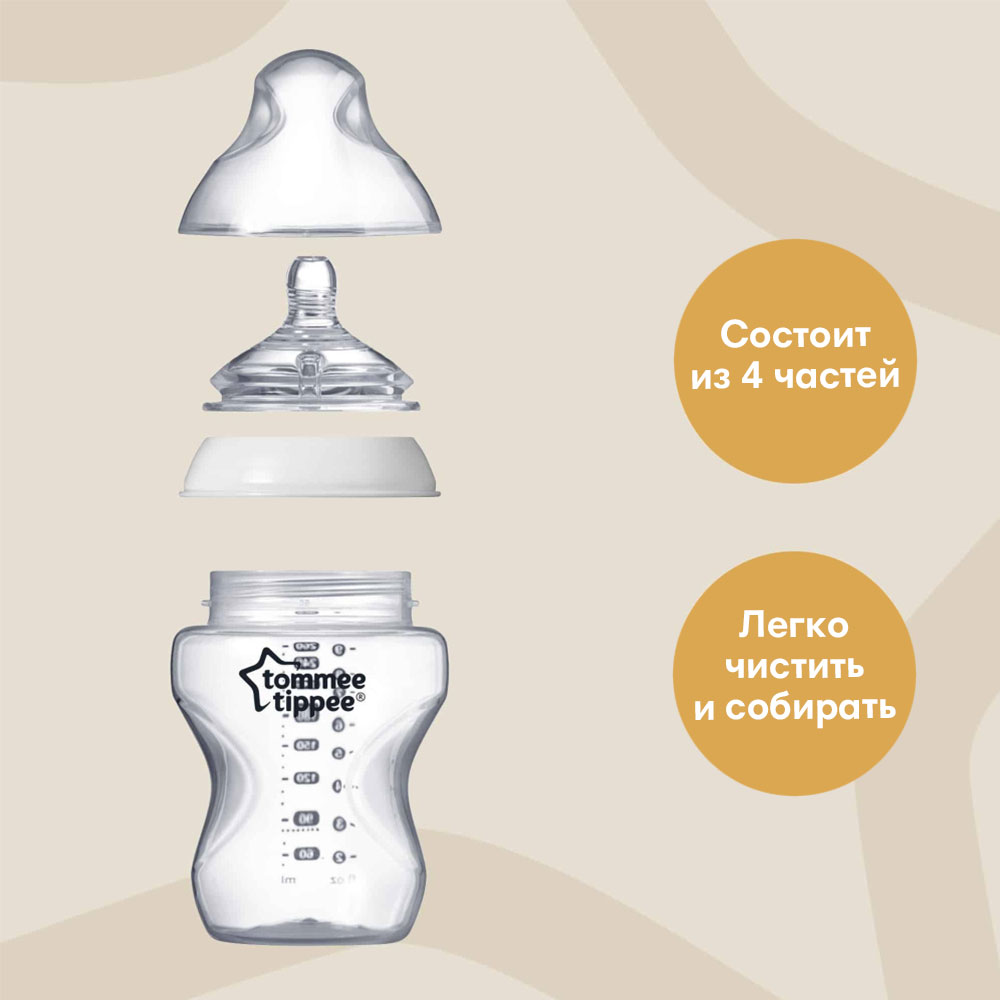 Tommee Tippee бутылочка для кормления Closer to nature, 260 мл., 0+, 2 шт. - фото  6