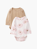 Happy Baby боди с длинным рукавом beige&flowers (набор 2 шт.)