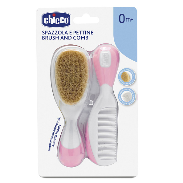 Chicco расческа и щетка с натуральной щетиной, розовый - фото  2