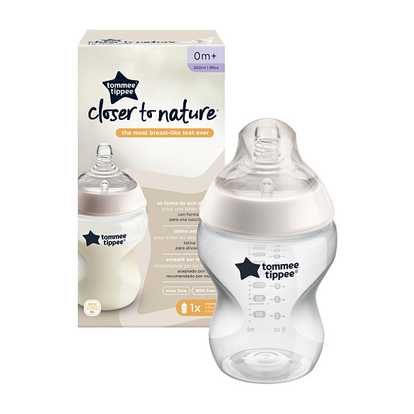 Tommee Tippee бутылочка для кормления Closer to nature, 260 мл., 0+ - фото  1