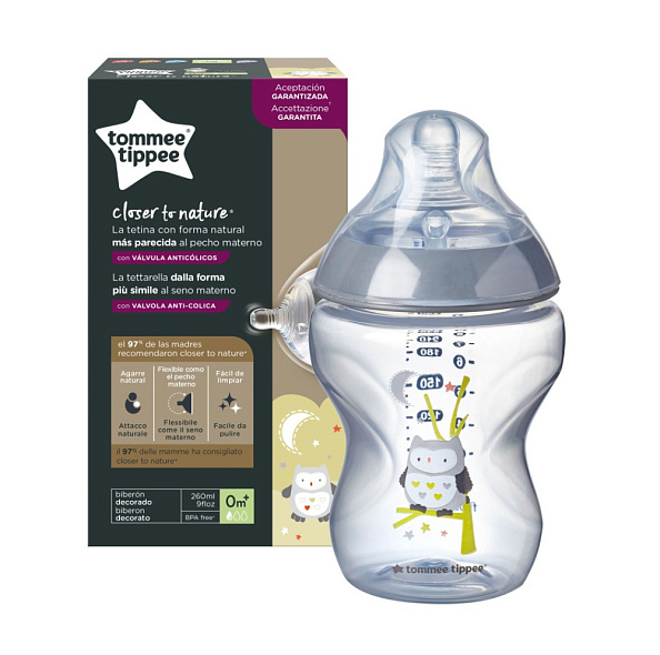 Tommee Tippee бутылочка для кормления Closer to nature, 260 мл., серый, 0+ - фото  1