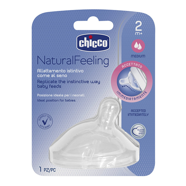 Chicco соска для бутылочки 2 месяца+ средний поток силиконовая Natural Feeling - фото  1