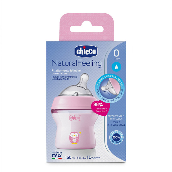 Chicco бутылочка пластиковая 150 мл Natural Feeling, розовая  - фото  10