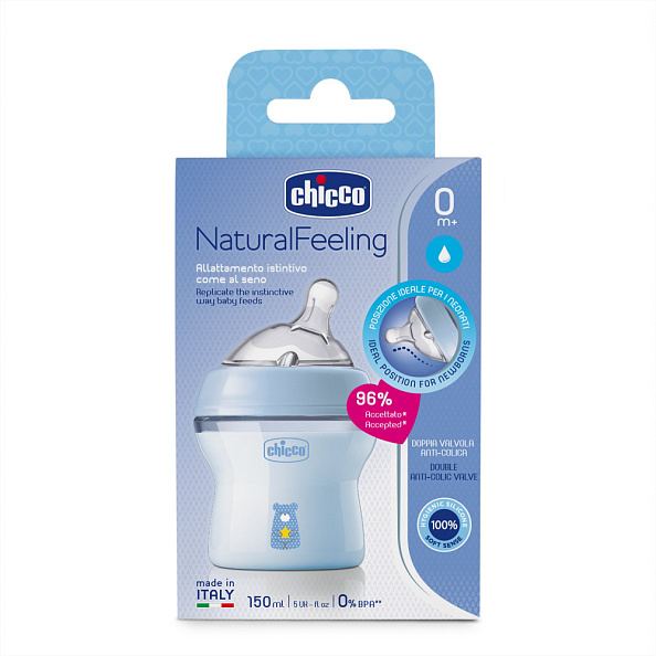 Chicco бутылочка пластиковая 150 мл Natural Feeling, голубая  - фото  10