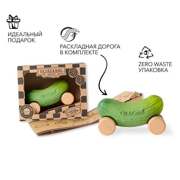 Oli&Carol игрушка-прорезыватель машинка на деревянных колёсах Pepino the Cucumber - фото  4