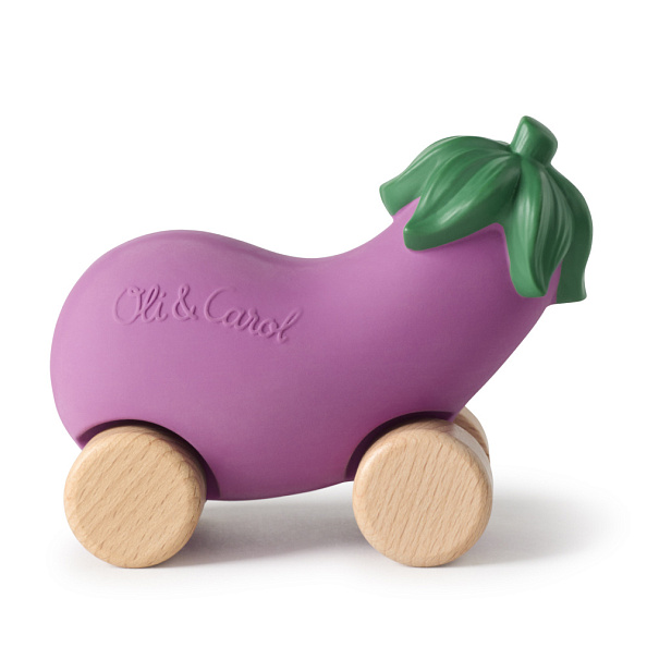 Oli&Carol игрушка-прорезыватель машинка на деревянных колёсах Emma the Eggplant - фото  1