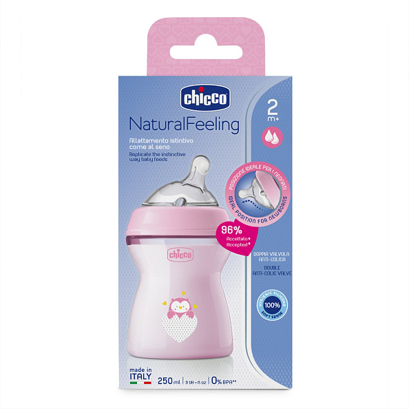 Chicco бутылочка пластиковая 250 мл Natural Feeling, розовая  - фото  10